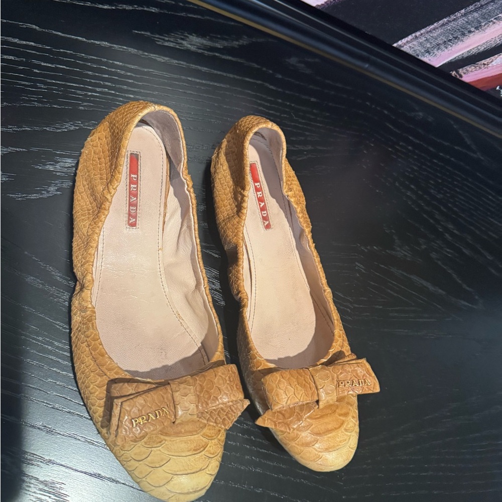Prada Beige Python Leather Bow Ballet Flats - image 7